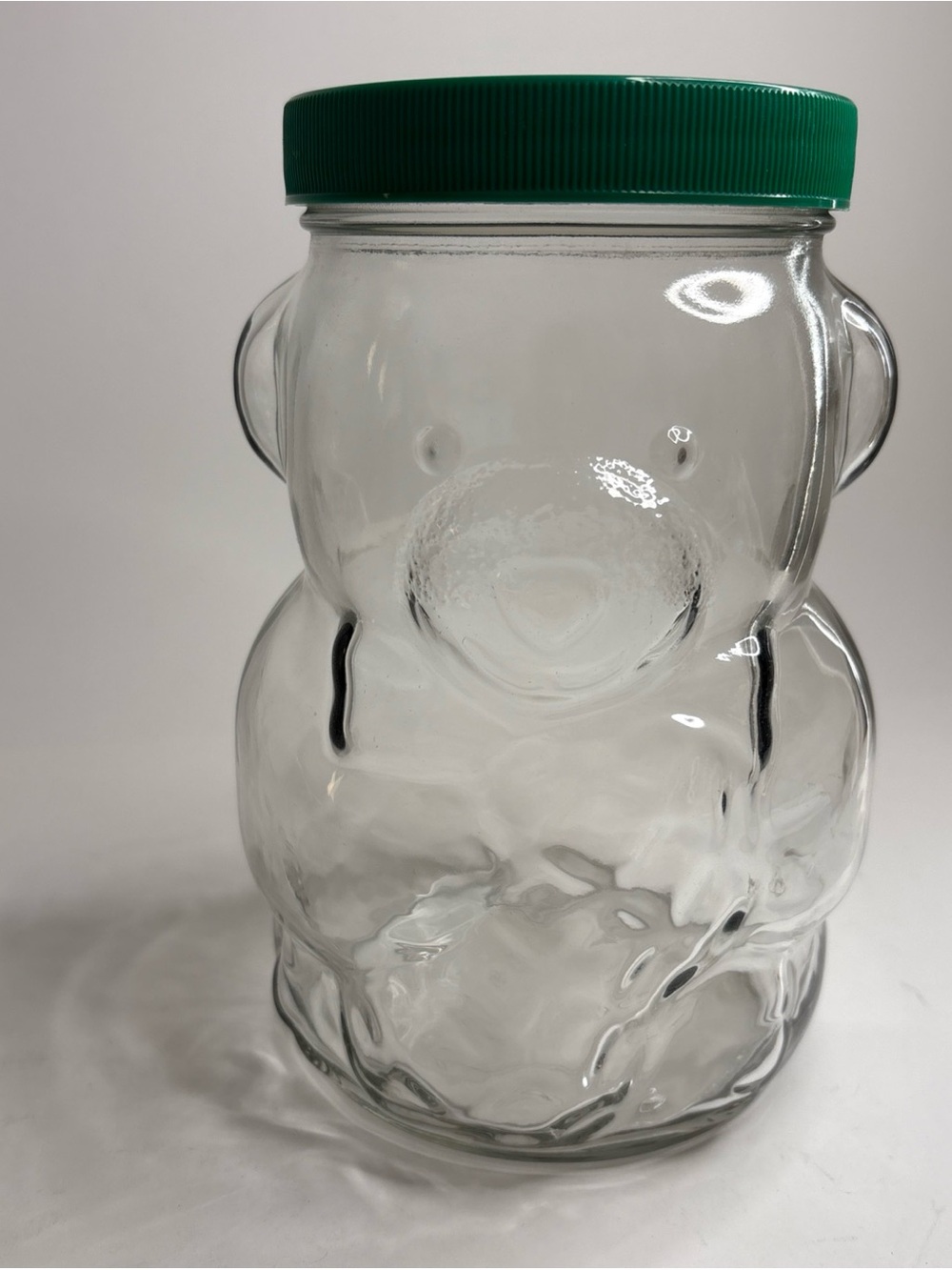 Clear Bear-Shaped Glass Storage Jar with Green Lid